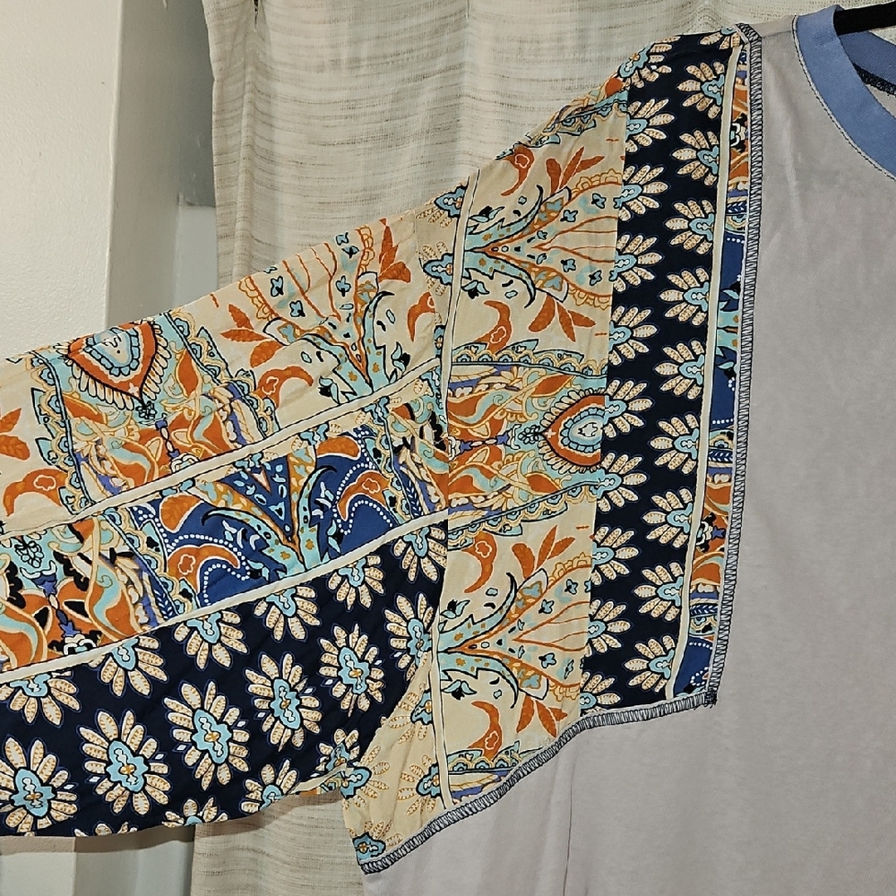 Nwot Easel Multicolor Patchwork Long Sleeve Top S… - image 5